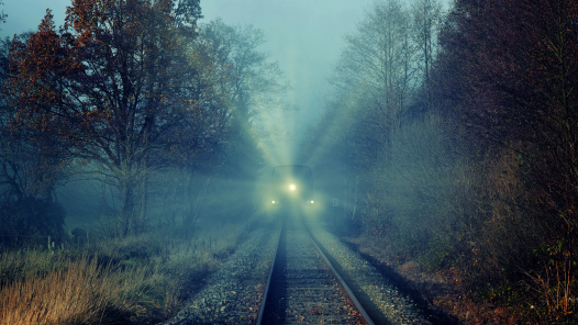The Patron Saint of suicides cover art, train tracks, blue